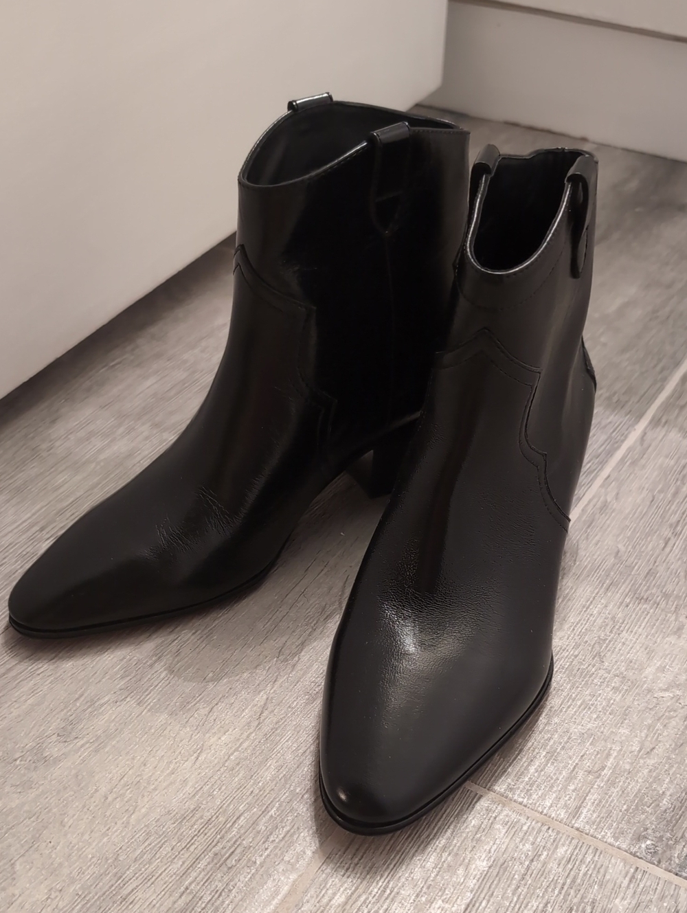 PAIGE Black Pointed Toe Western Ankle Boots
